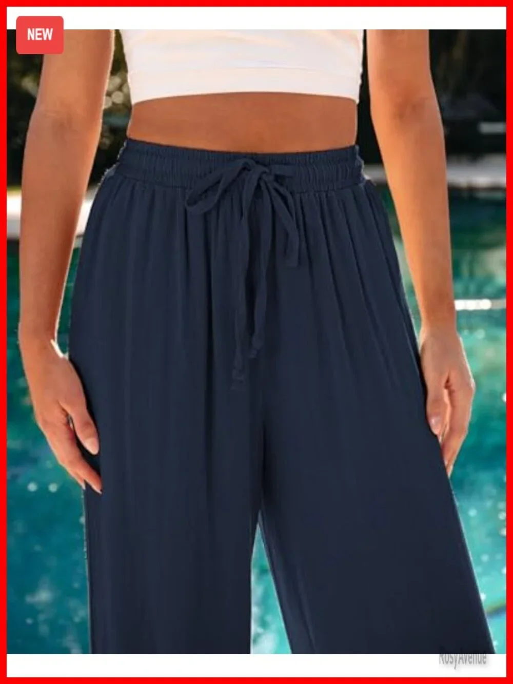 Linen Wide Leg Drawstring Palazzo Trousers Pants Pull On Elastic Waist